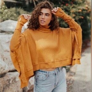 Free People Moon Daisy Pullover‎ Mustard Yellow Sunbaby Boho Size XS